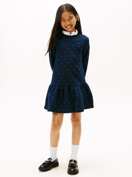 Tommy Hilfiger Kids' Studded Skater Dress, Dark Night Navy, Dark Night Navy