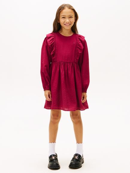 Tommy Hilfiger Kids' Long Sleeved A-Line Ruffle Dress, Lavish Cerise, Lavish Cerise