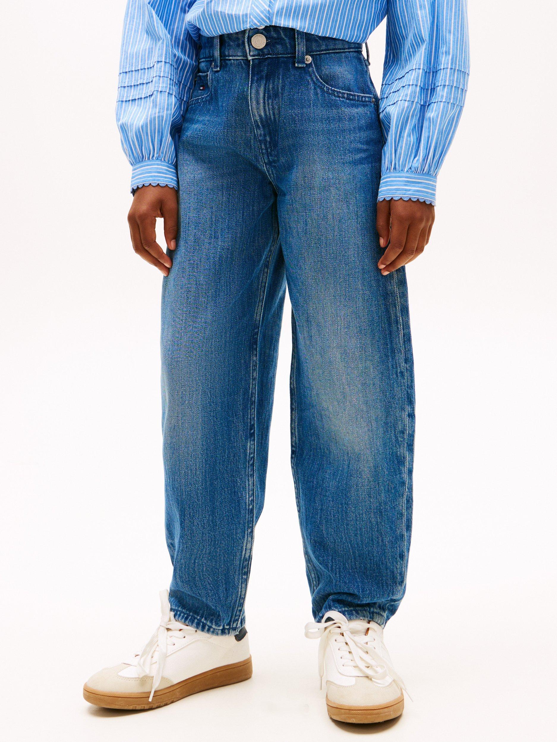 Product image 1 of 5, which shows Tommy Hilfiger Kids' Barrel Leg Jeans, Medium Soft Blue, 3 years