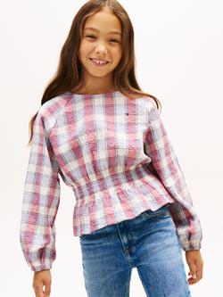 Tommy Hilfiger Kids' Checked Smock Top, Ancient White/Multi, Ancient White/Multi