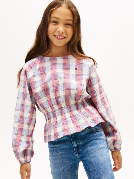 Tommy Hilfiger Kids' Checked Smock Top, Ancient White/Multi, Ancient White/Multi