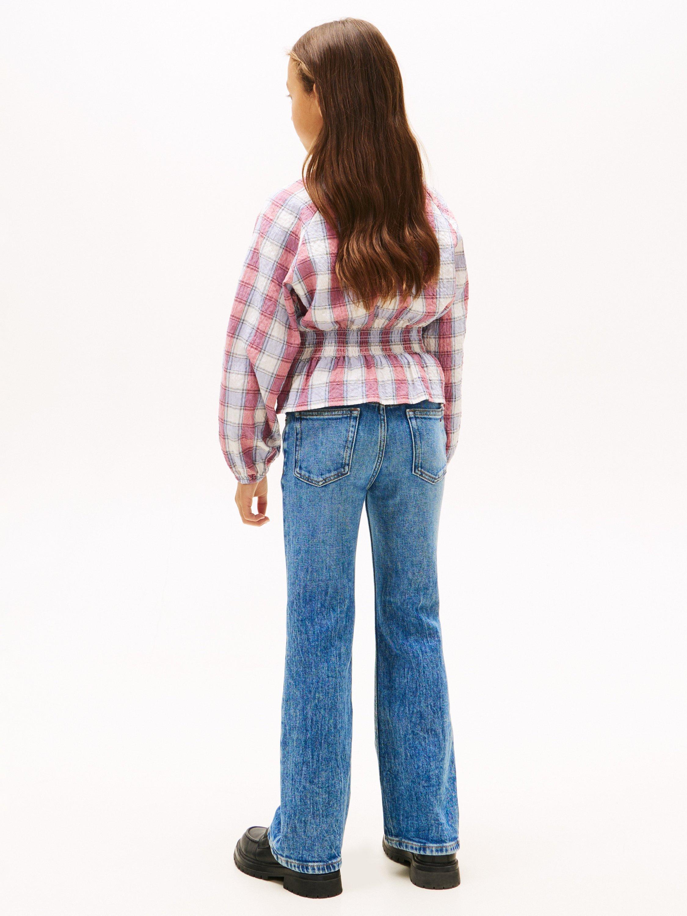 Product image 2 of 5, which shows Tommy Hilfiger Kids' Checked Smock Top, Ancient White/Multi, 3 years