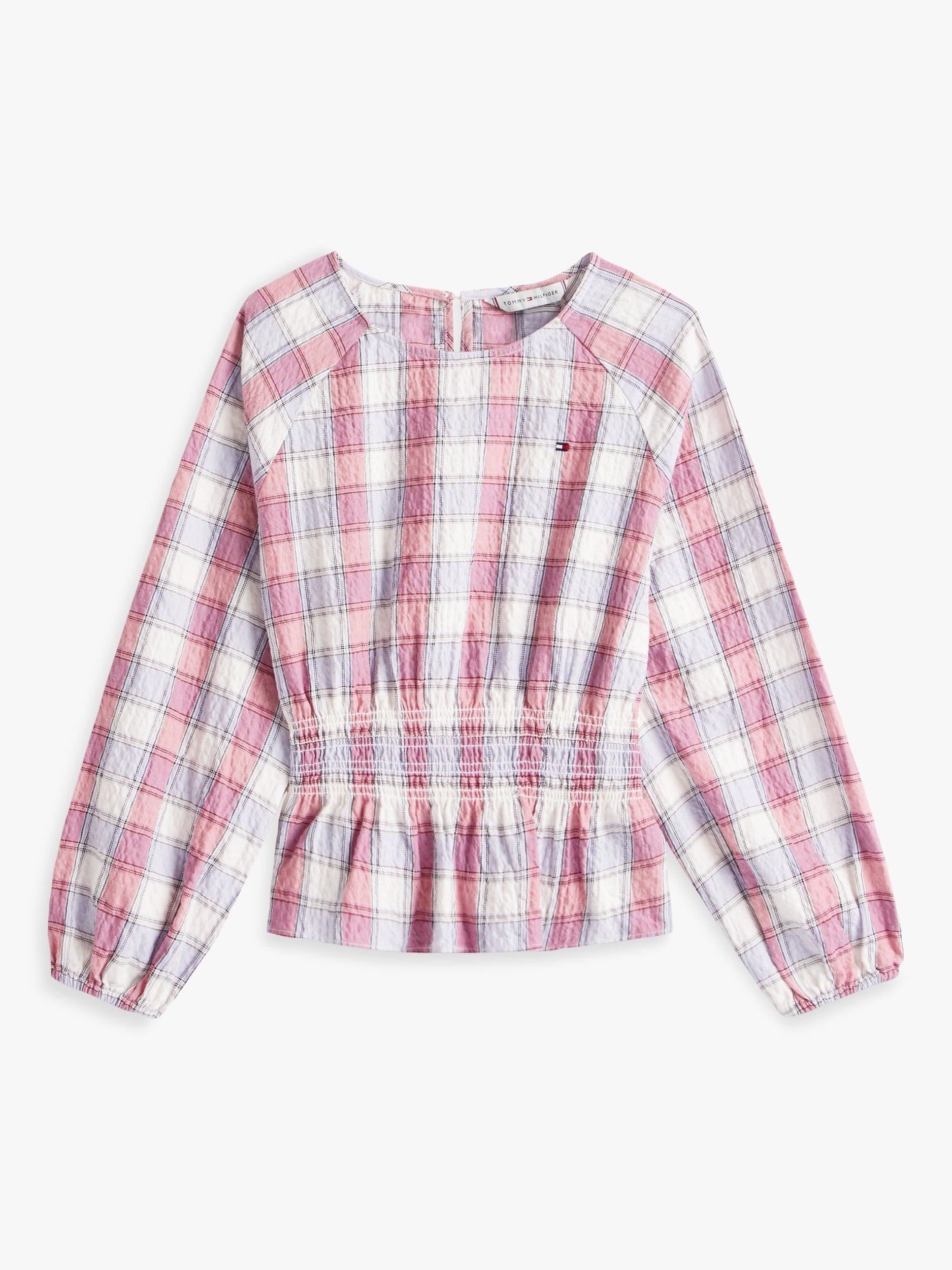 Product image 5 of 5, which shows Tommy Hilfiger Kids' Checked Smock Top, Ancient White/Multi, 3 years