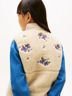 Tommy Hilfiger Kids' Floral Embroidered Teddy Gilet, Gulf Sand - view 2, Gulf Sand