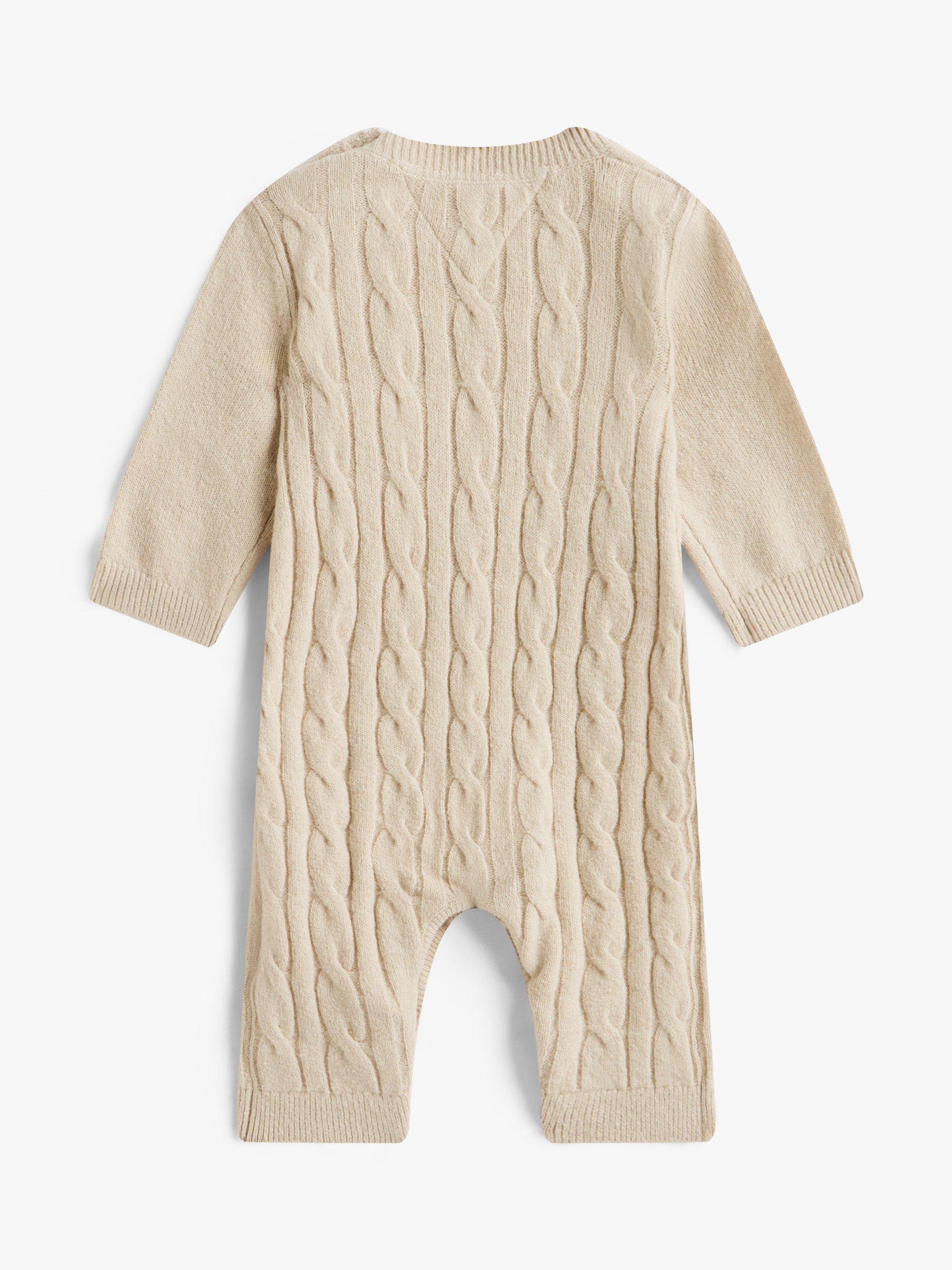 Product image 2 of 2, which shows Tommy Hilfiger Baby Cable Knit Romper Suit, Gulf Sand, 0-3 months