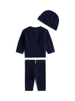 Tommy Hilfiger Kids' Cotton Blend Cable Knit Gift Set, Navy - view 2, Navy