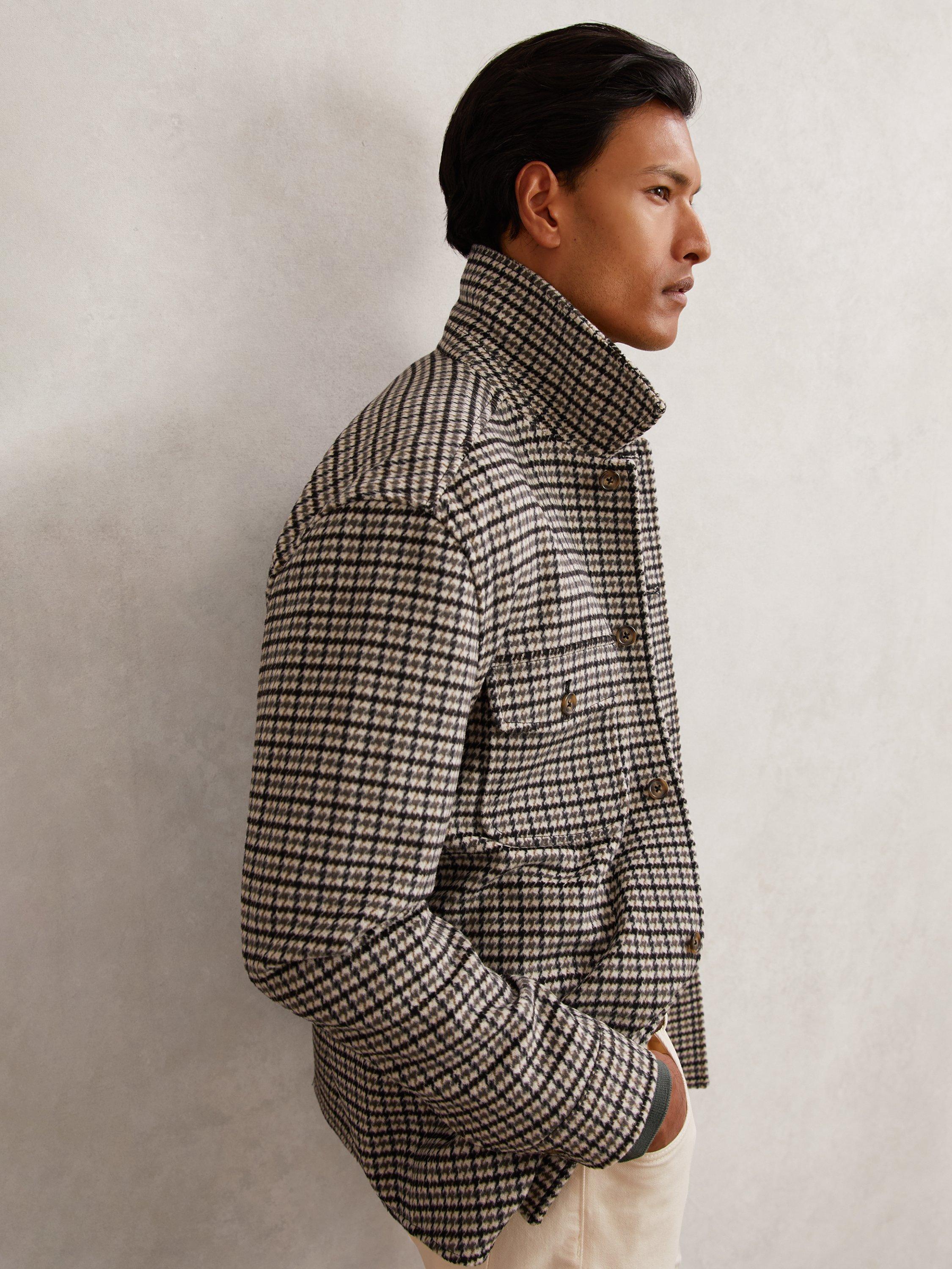 Product image 2 of 5, which shows Reiss Liam Check Wool Blend Overshirt, Grey, XS