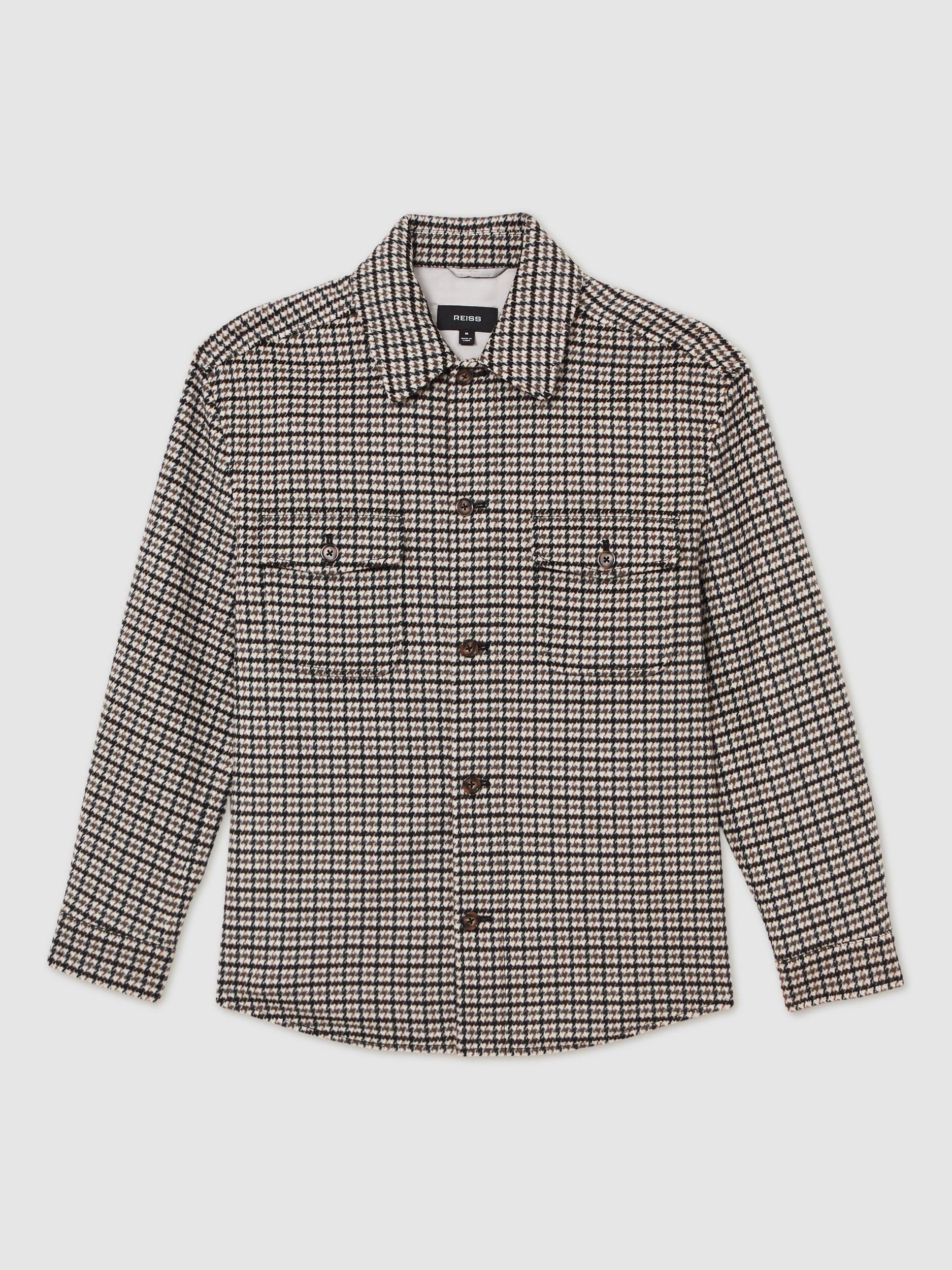 Product image 3 of 5, which shows Reiss Liam Check Wool Blend Overshirt, Grey, XS