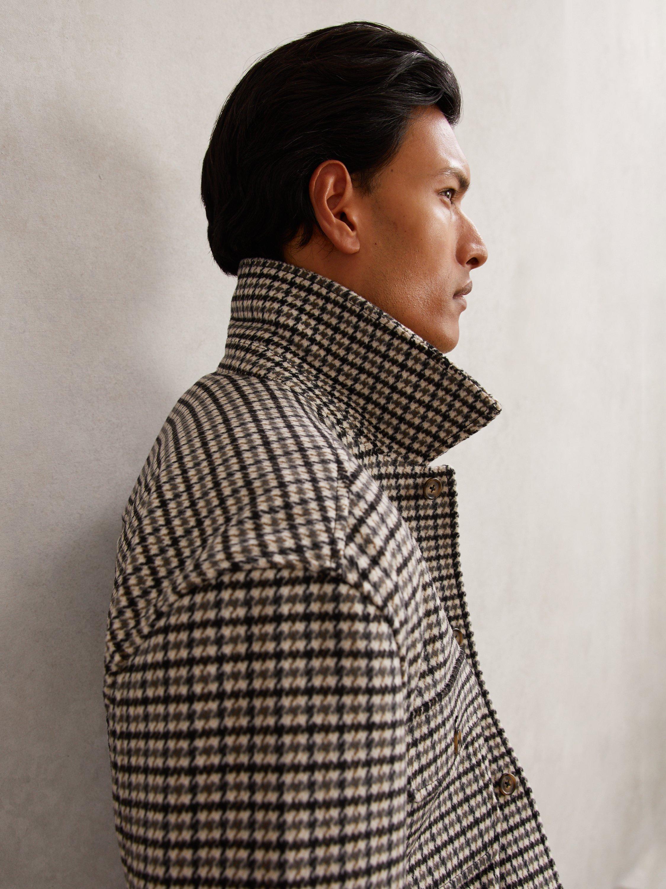 Product image 4 of 5, which shows Reiss Liam Check Wool Blend Overshirt, Grey, XS