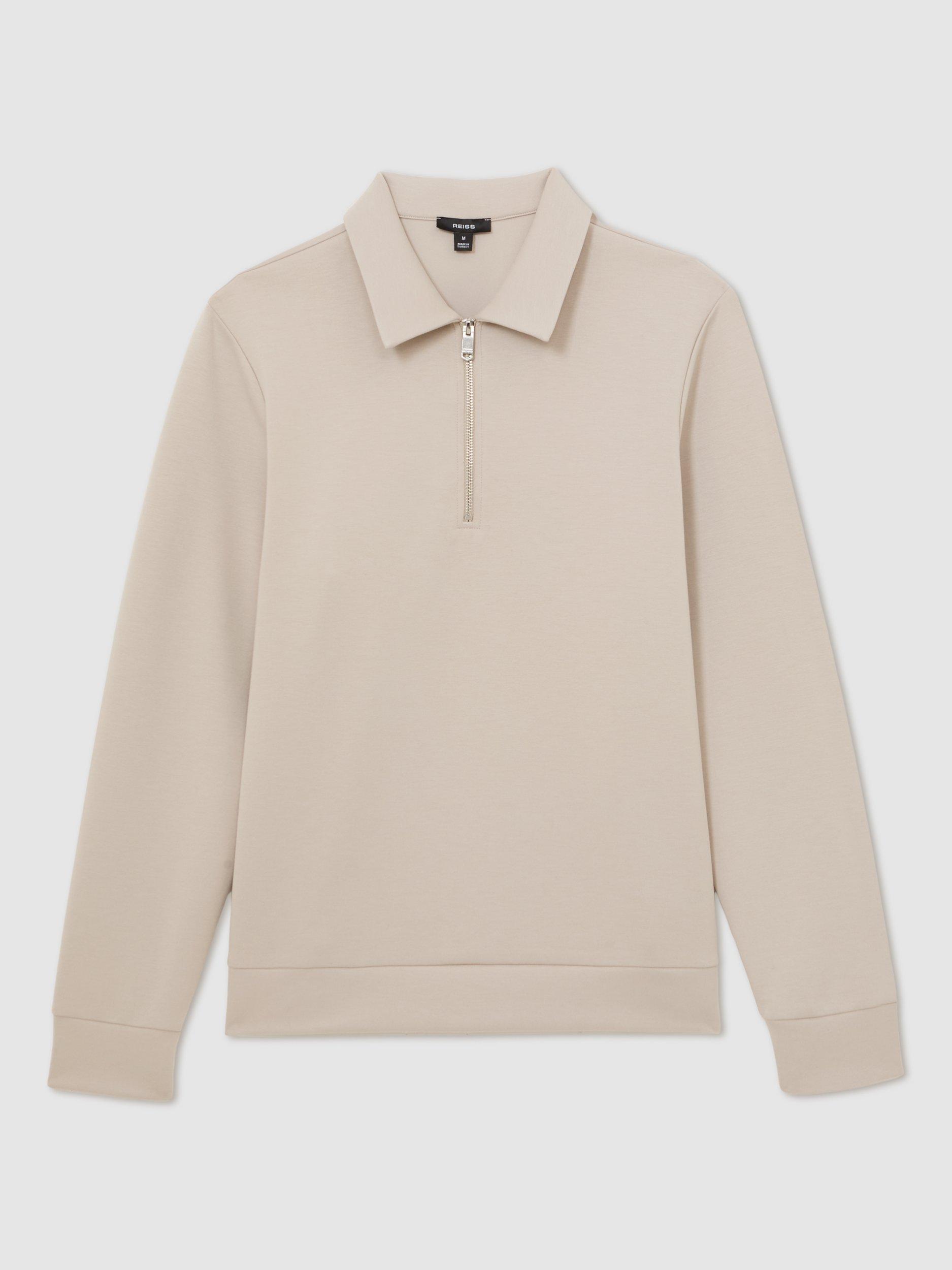 Product image 3 of 5, which shows Reiss Prince Zip Neck Jumper, Stone, XS