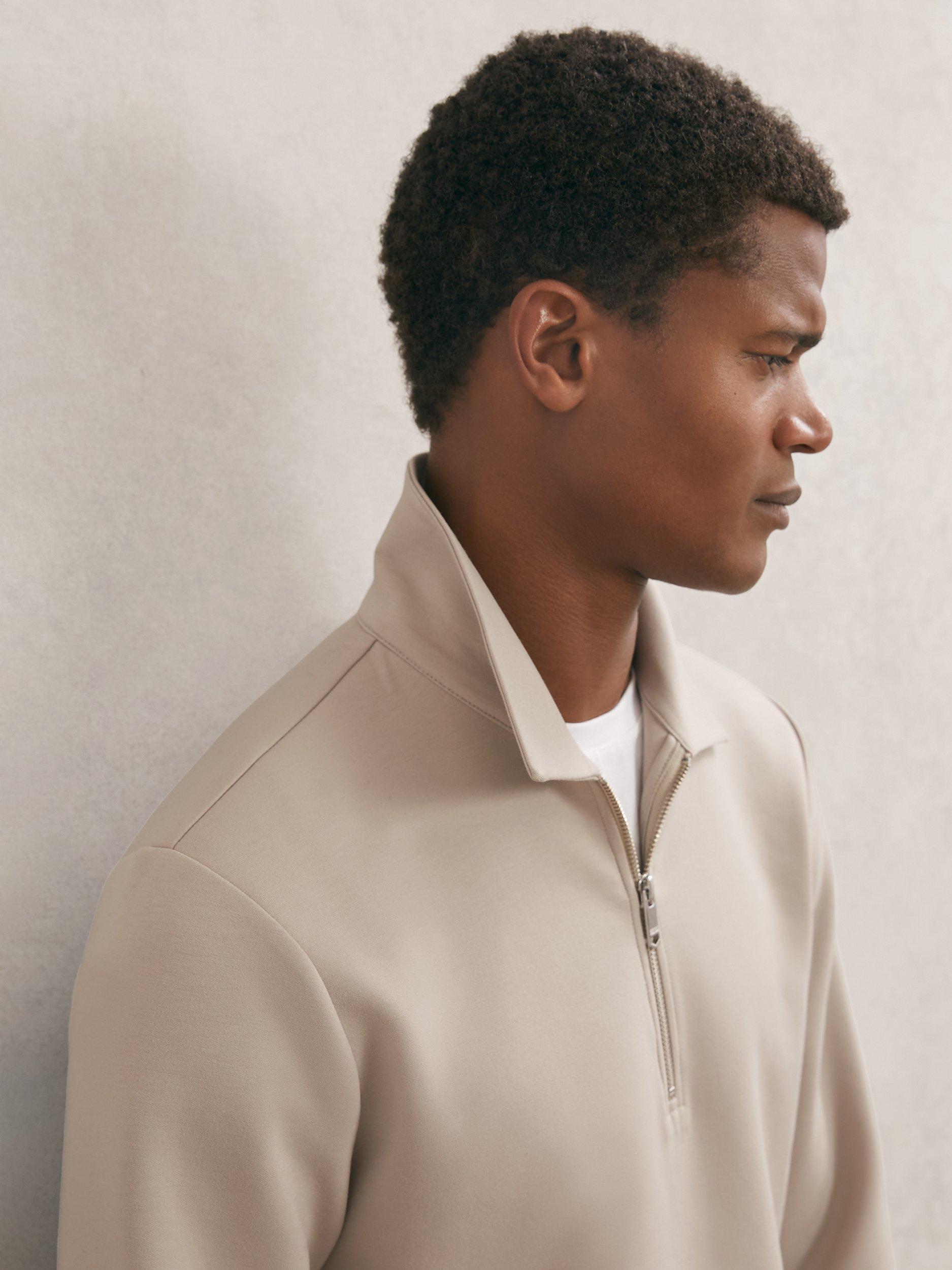 Product image 5 of 5, which shows Reiss Prince Zip Neck Jumper, Stone, XS