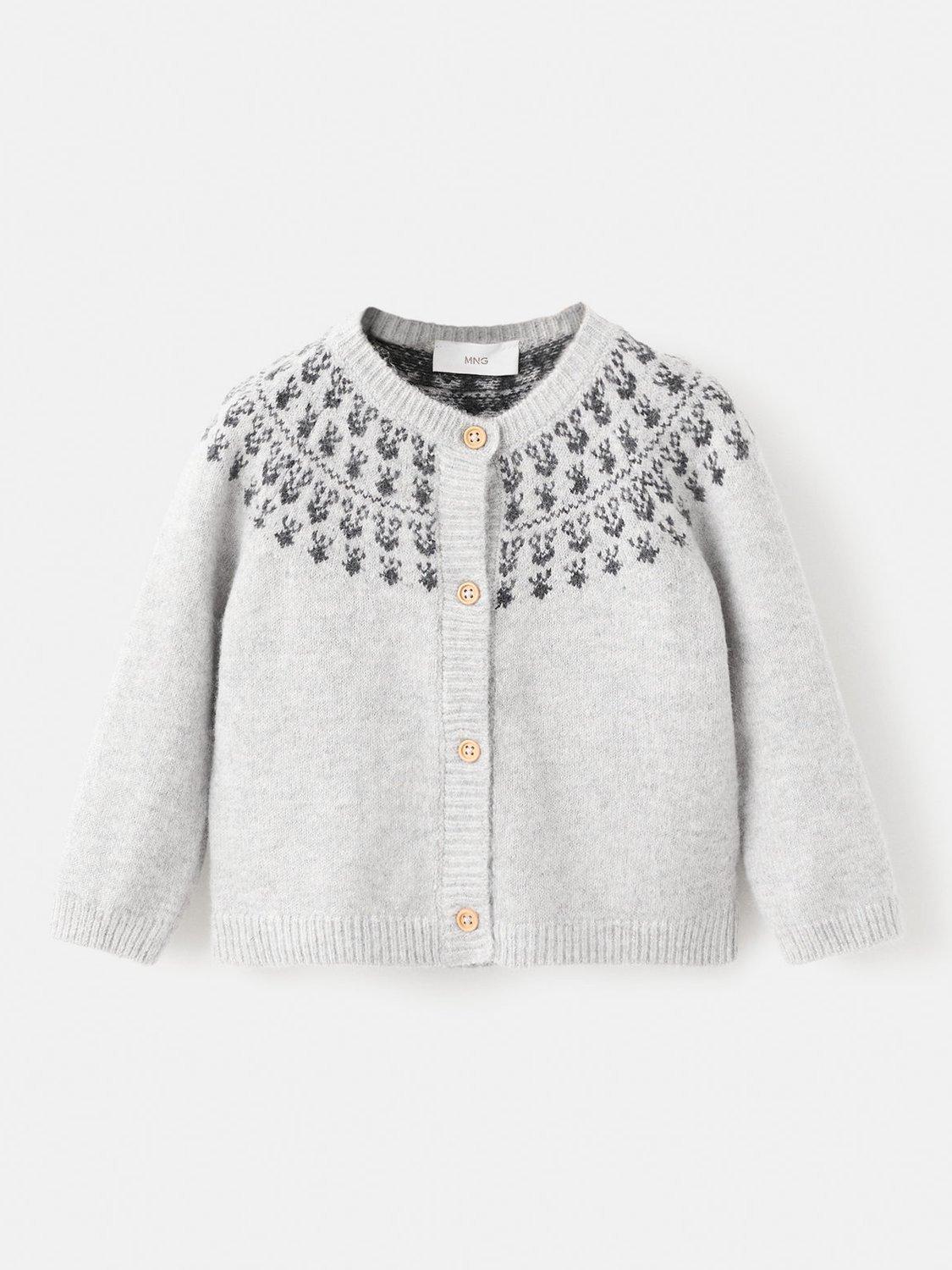 Mango Baby Lisse Fair Isle Cardigan, Medium Grey