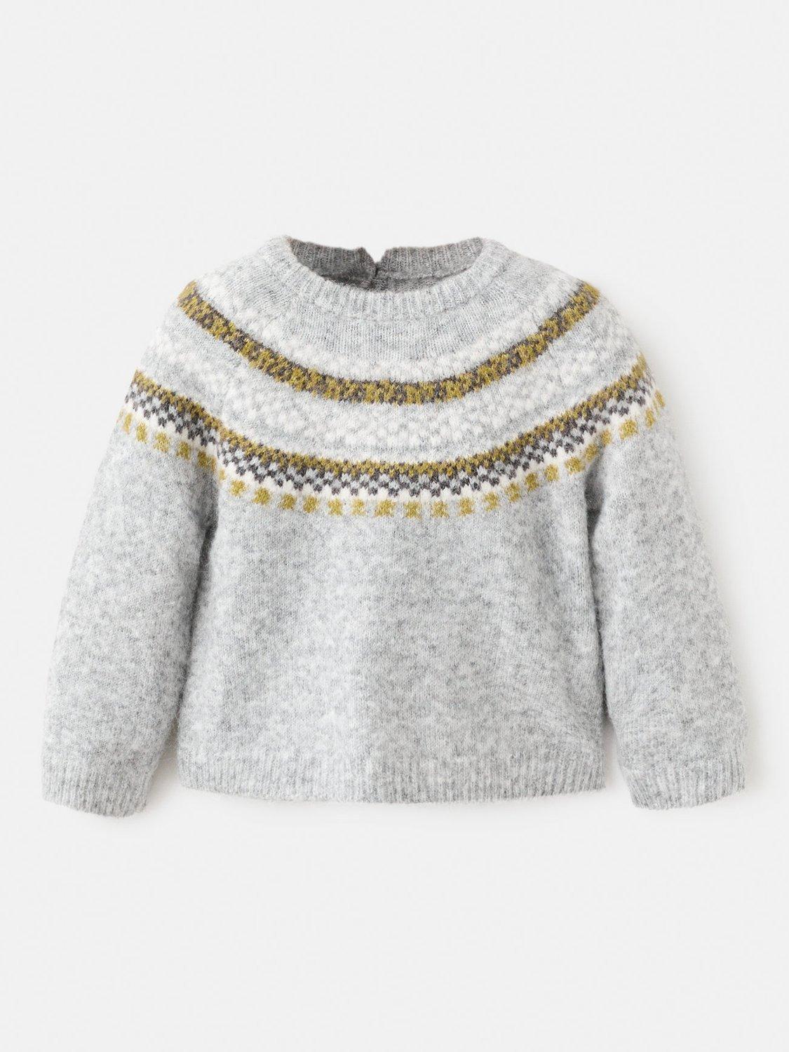 Mango Baby Malmo Fair Isle Jumper, Grey