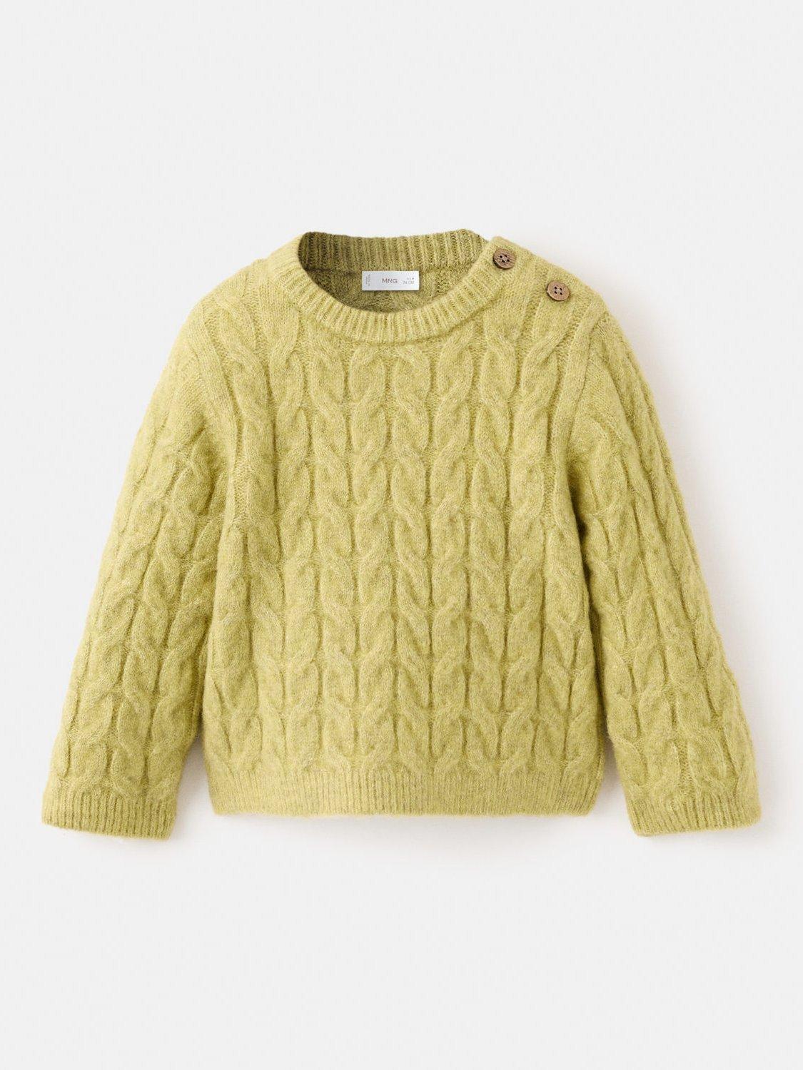 Product image 1 of 4, which shows Mango Baby Roma Cable Knit Jumper, Green, 3-6 months