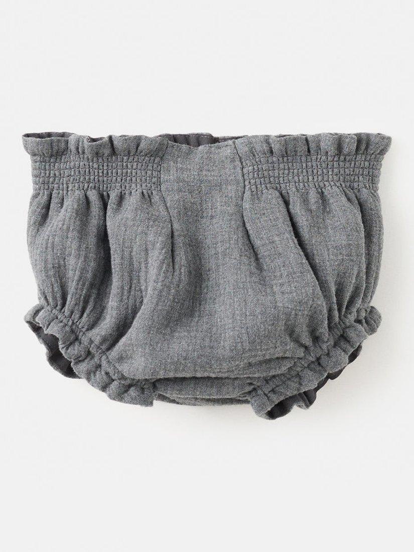Product image 1 of 4, which shows Mango Baby Harlem Ruffle Bloomers, Charcoal, 12-18 months