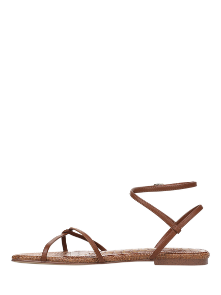 Sam Edelman Ellina Leather Flat Strappy Sandals, Tan - view 2, Tan
