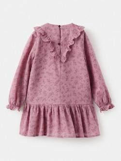 Mango Kids' Pure Cotton Floral Long Sleeved Ruffle Dress, Dark Red - view 2, Dark Red