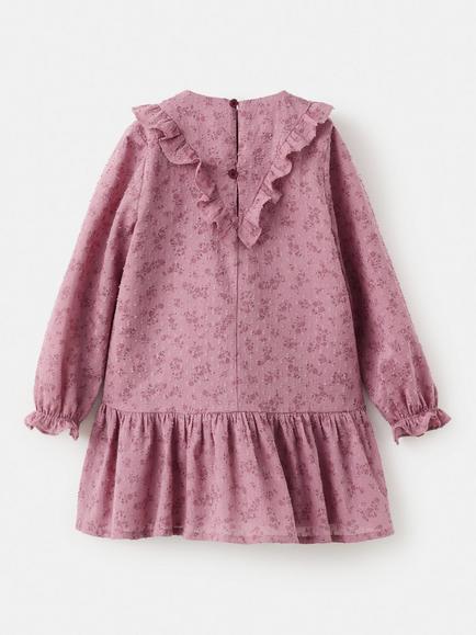 Mango Kids' Pure Cotton Floral Long Sleeved Ruffle Dress, Dark Red - view 2, Dark Red