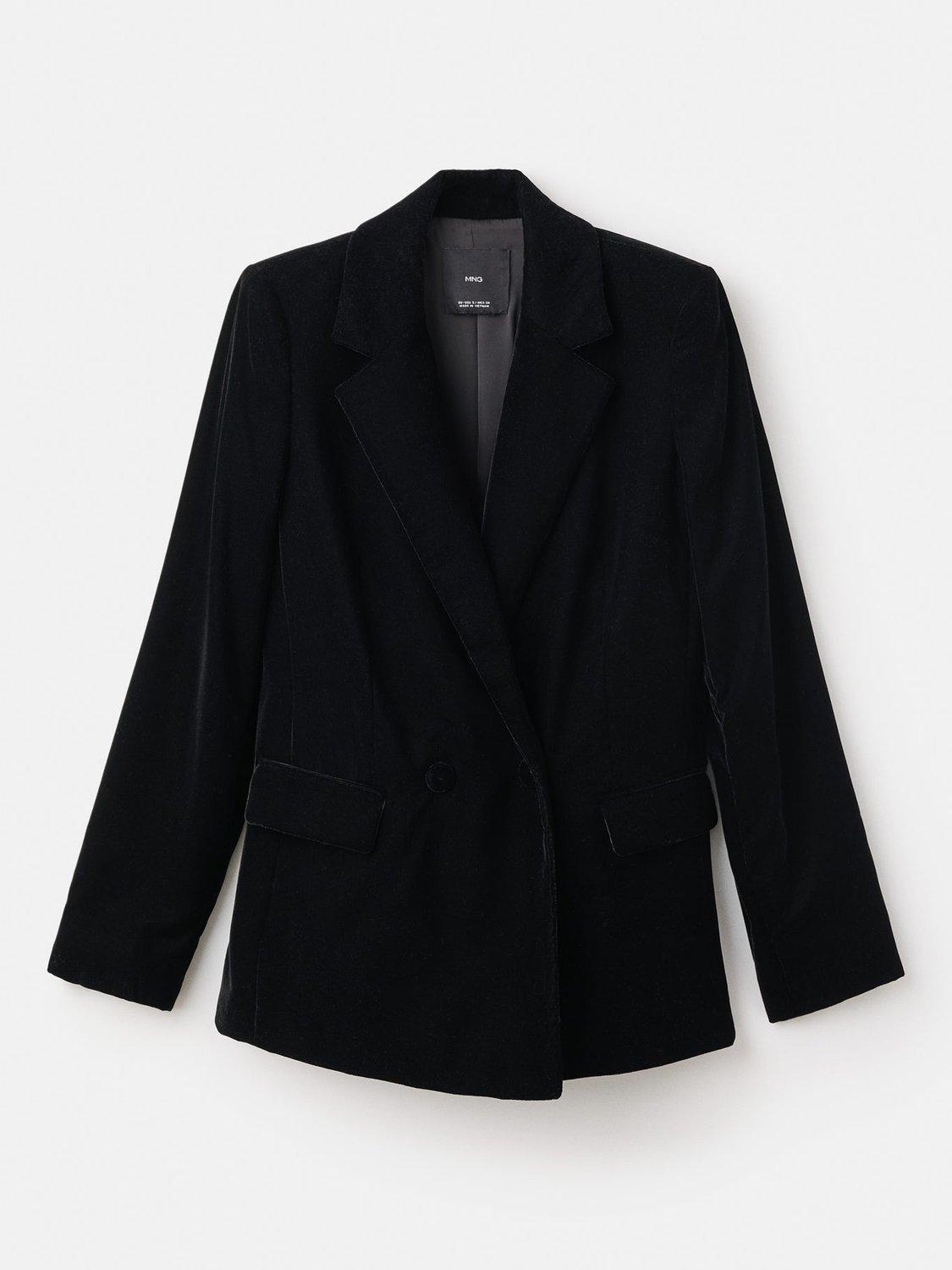 Product image 3 of 9, which shows Mango Combi Double Breasted Velvet Blazer, Black, XXXL