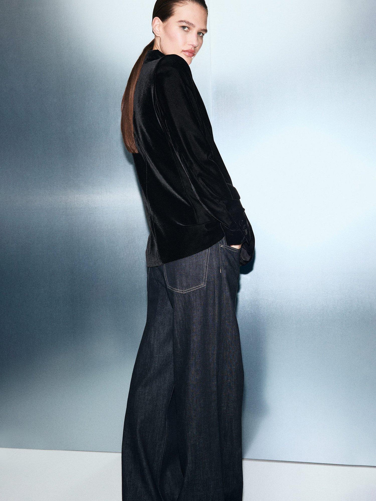 Product image 4 of 9, which shows Mango Combi Double Breasted Velvet Blazer, Black, XXXL