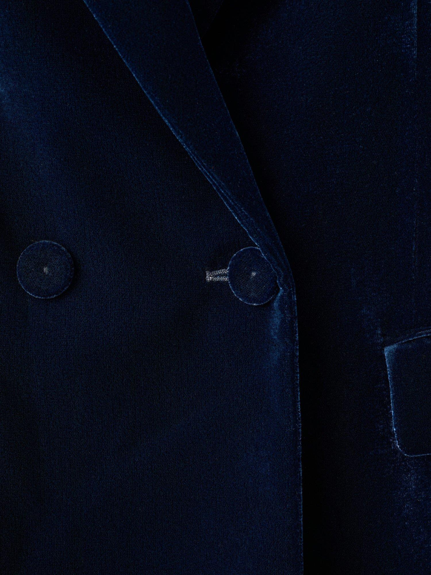 Product image 9 of 9, which shows Mango Combi Double Breasted Velvet Blazer, Navy, S