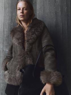 Mango Furby Faux Suede Jacket, Grey, Grey