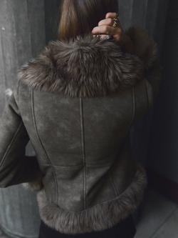 Mango Furby Faux Suede Jacket, Grey - view 2, Grey