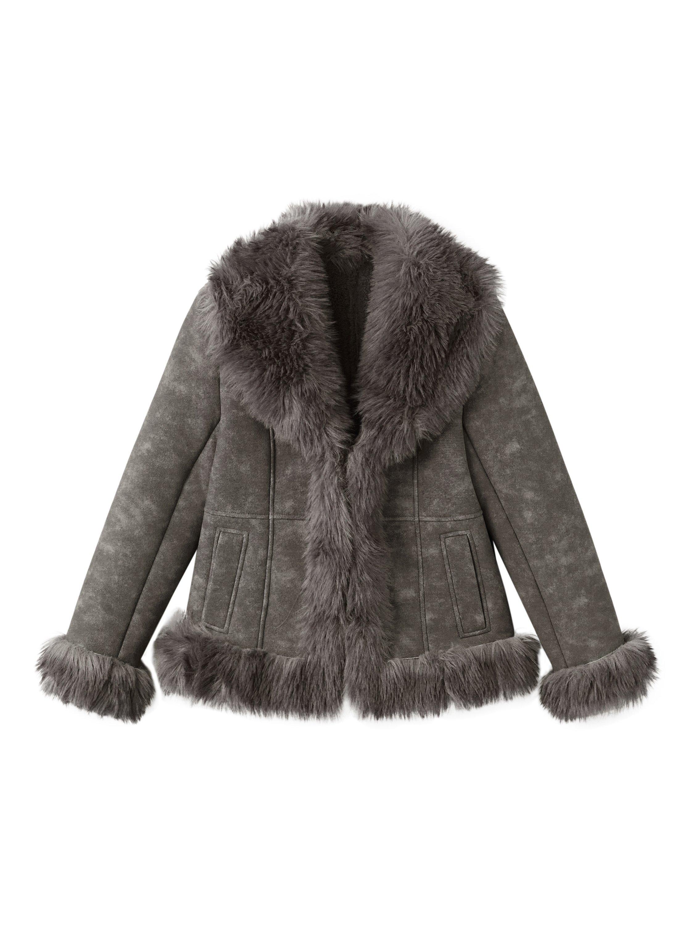 Product image 6 of 6, which shows Mango Furby Faux Suede Jacket, Grey, L