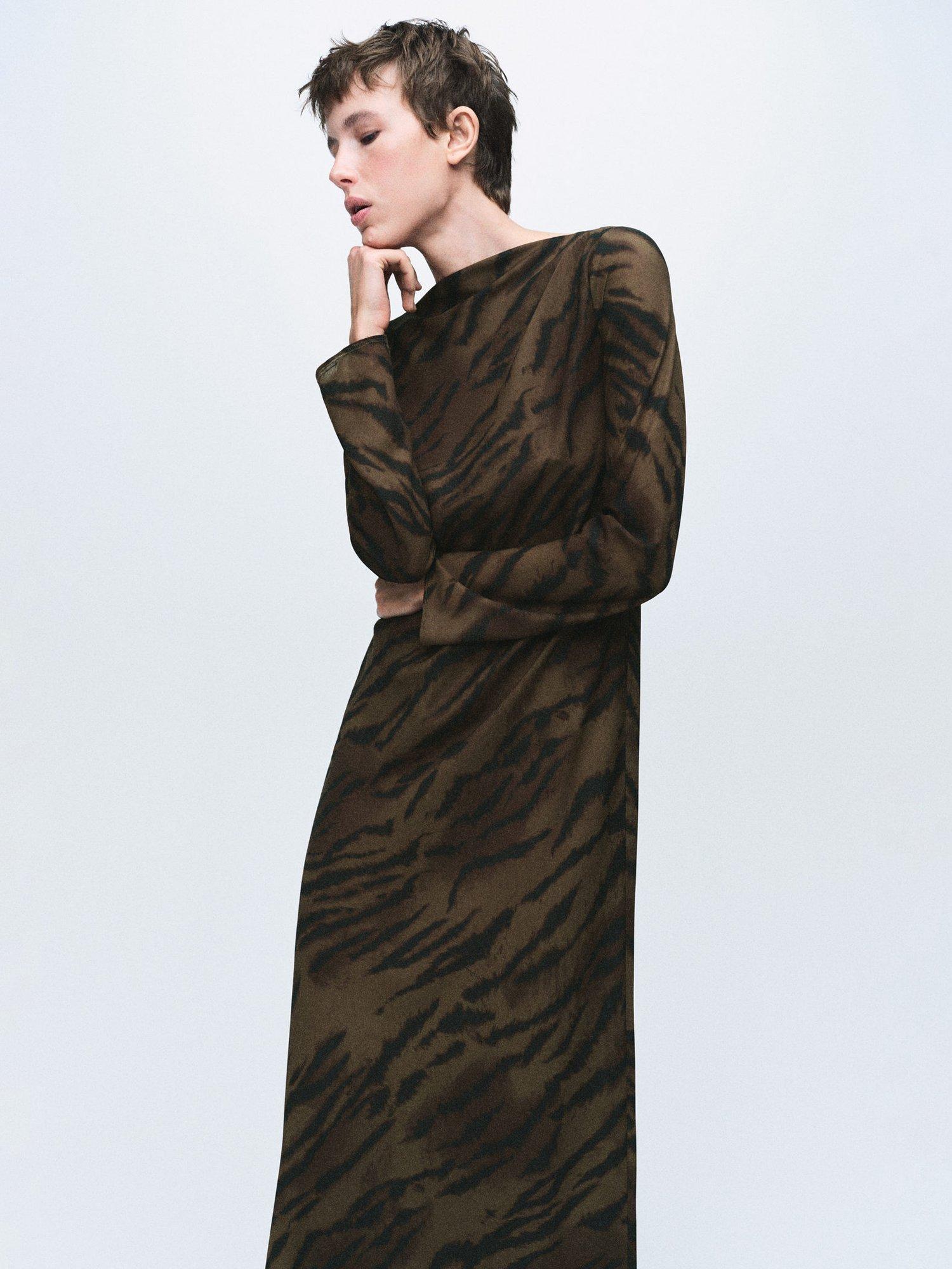 Product image 1 of 8, which shows Mango Greta Animal Print Satin Dress, Brown, 10