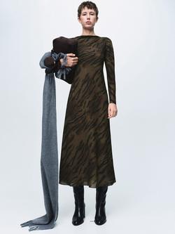 Mango Greta Animal Print Satin Dress, Brown - view 2, Brown