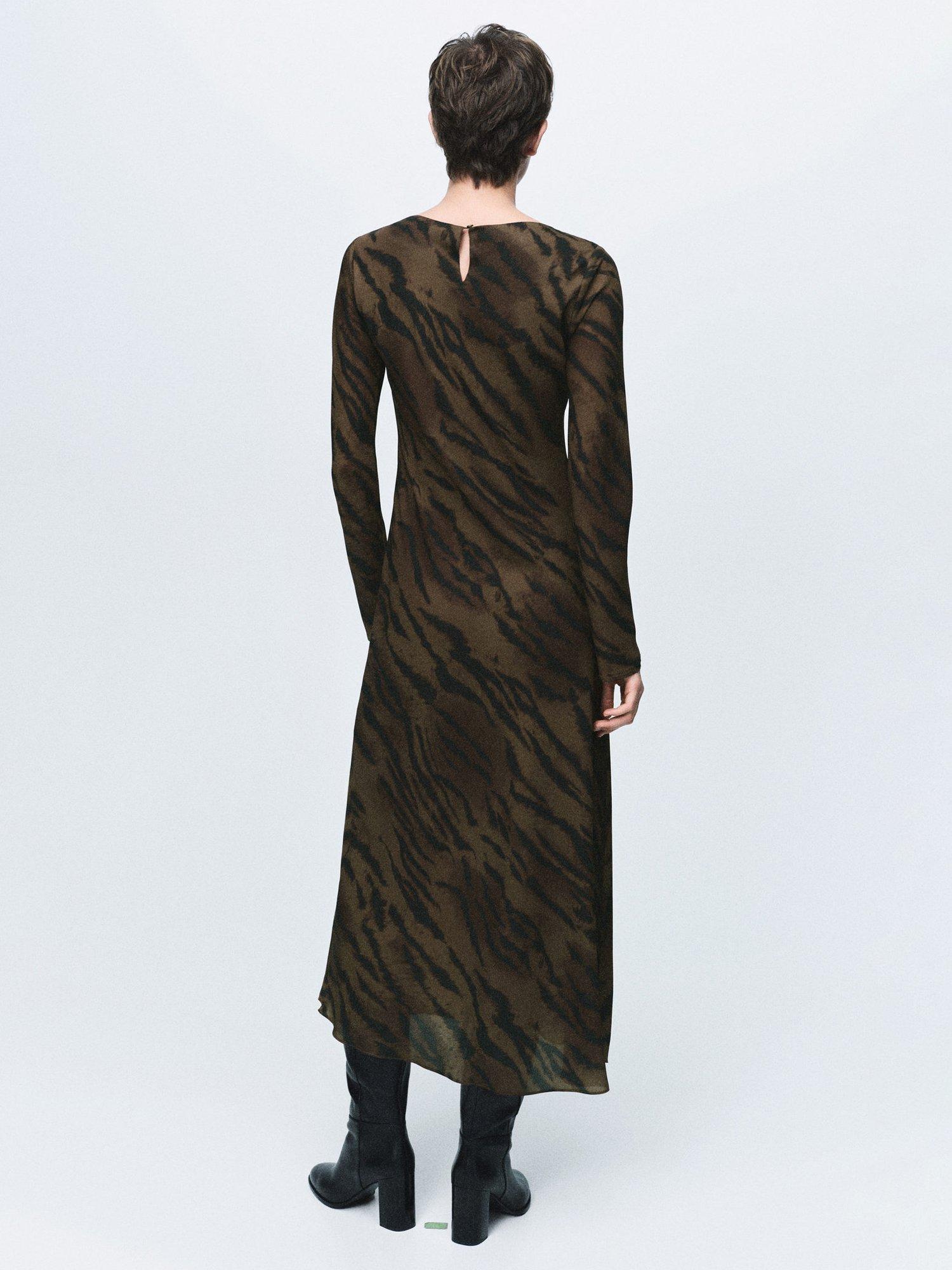 Product image 4 of 8, which shows Mango Greta Animal Print Satin Dress, Brown, 10