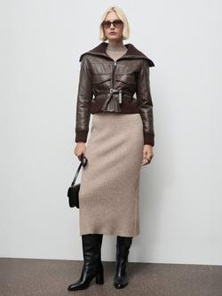 Mango Perkins Neck Ribbed Dress, Medium Brown - view 2, Medium Brown