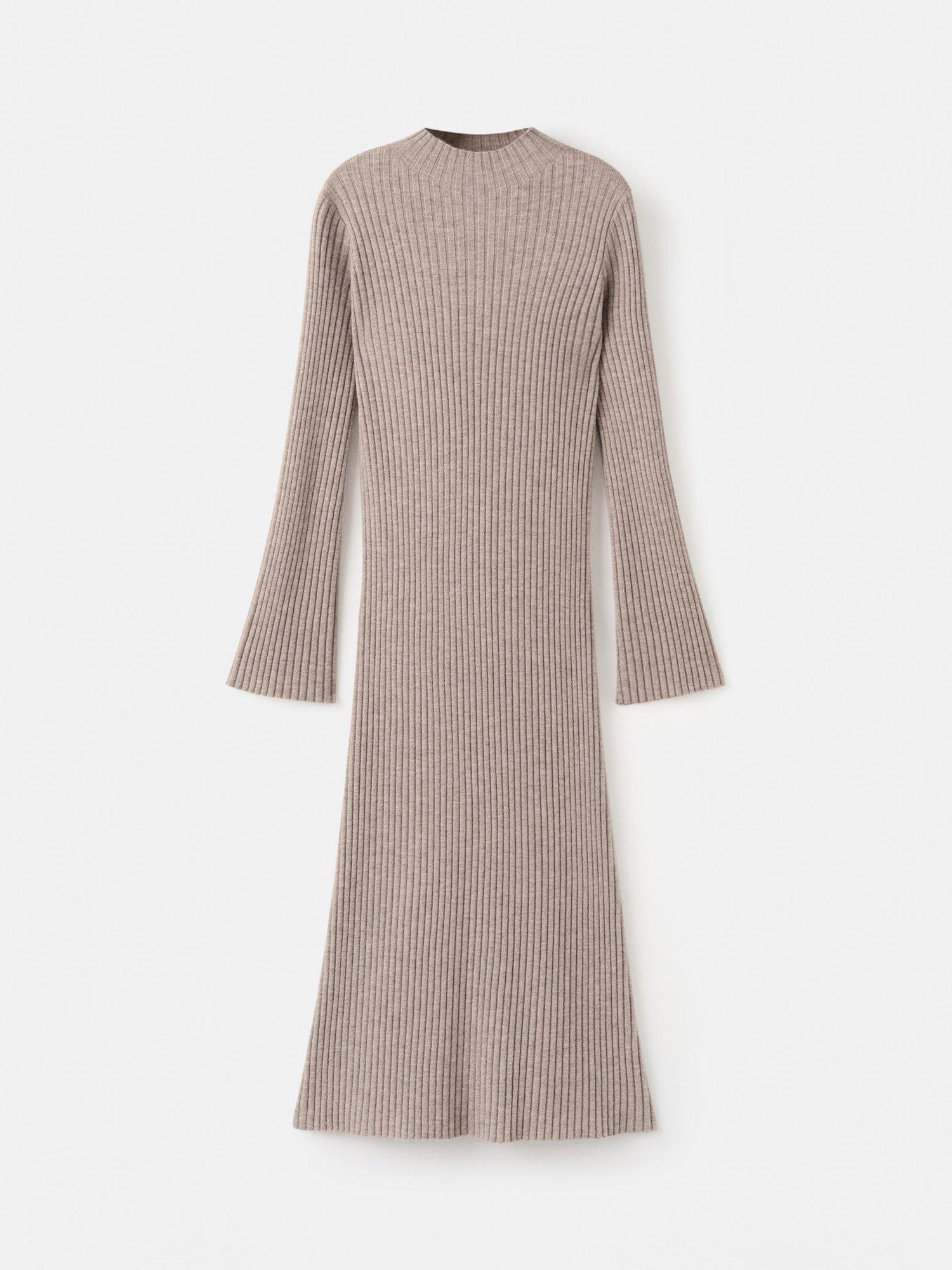 Product image 3 of 6, which shows Mango Perkins Neck Ribbed Dress, Medium Brown, 8