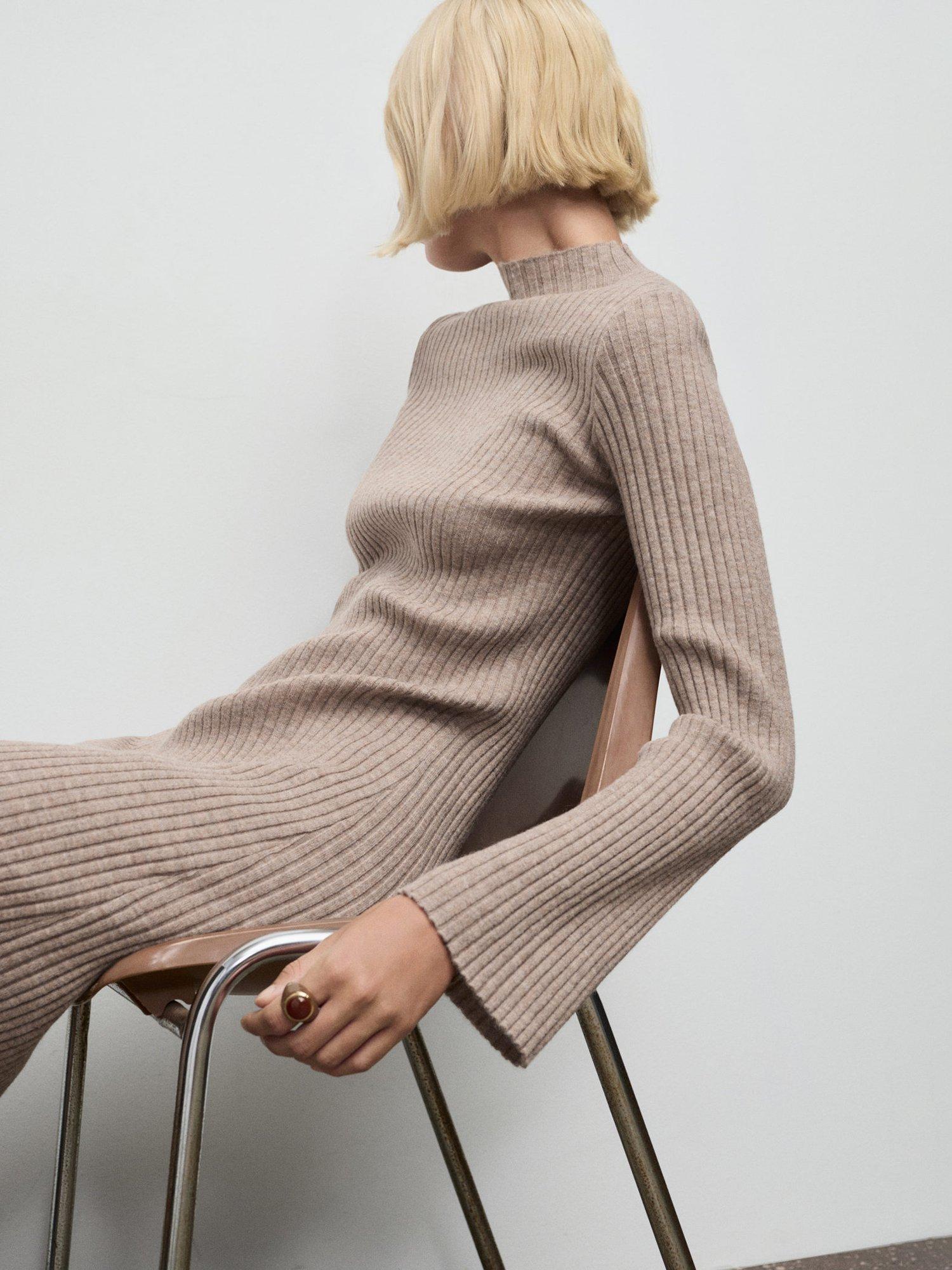 Product image 5 of 6, which shows Mango Perkins Neck Ribbed Dress, Medium Brown, 8