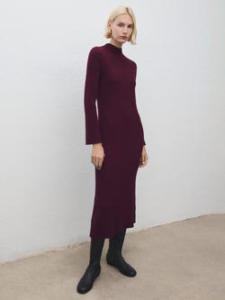 Mango Kikita High Neck Long Sleeve Midi Dress, Dark Red, Dark Red
