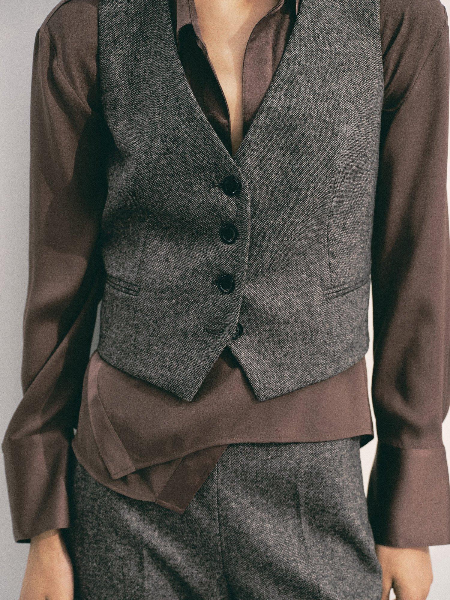Product image 1 of 8, which shows Mango Piper Speckled Wool Rich Waistcoat, Grey, XS