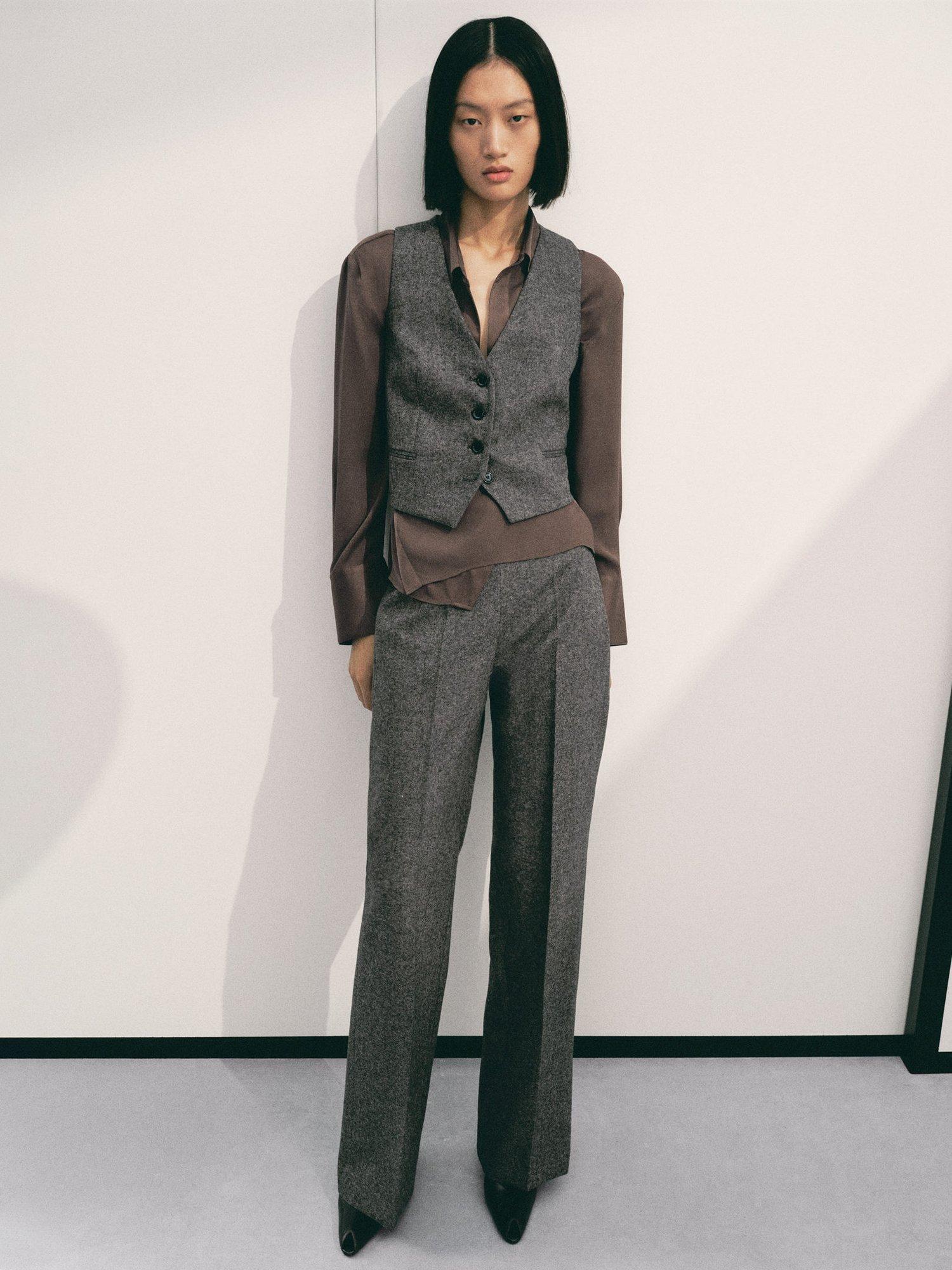 Product image 2 of 8, which shows Mango Piper Speckled Wool Rich Waistcoat, Grey, XS