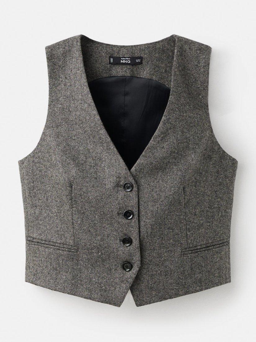Product image 3 of 8, which shows Mango Piper Speckled Wool Rich Waistcoat, Grey, XS