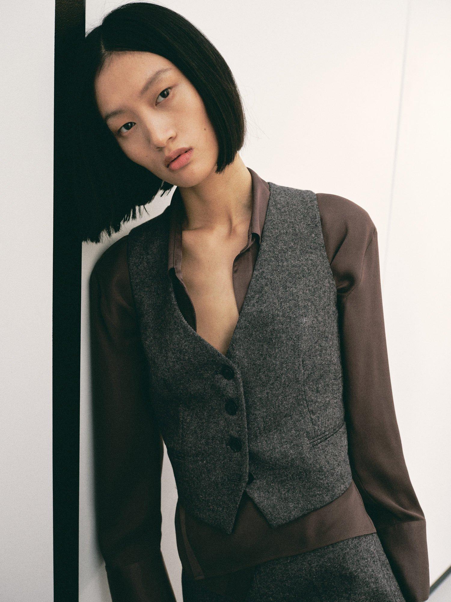 Product image 7 of 8, which shows Mango Piper Speckled Wool Rich Waistcoat, Grey, XS