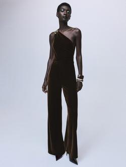 Mango Xmelo Asymmetric Embellished Jumpsuit, Brown, Brown