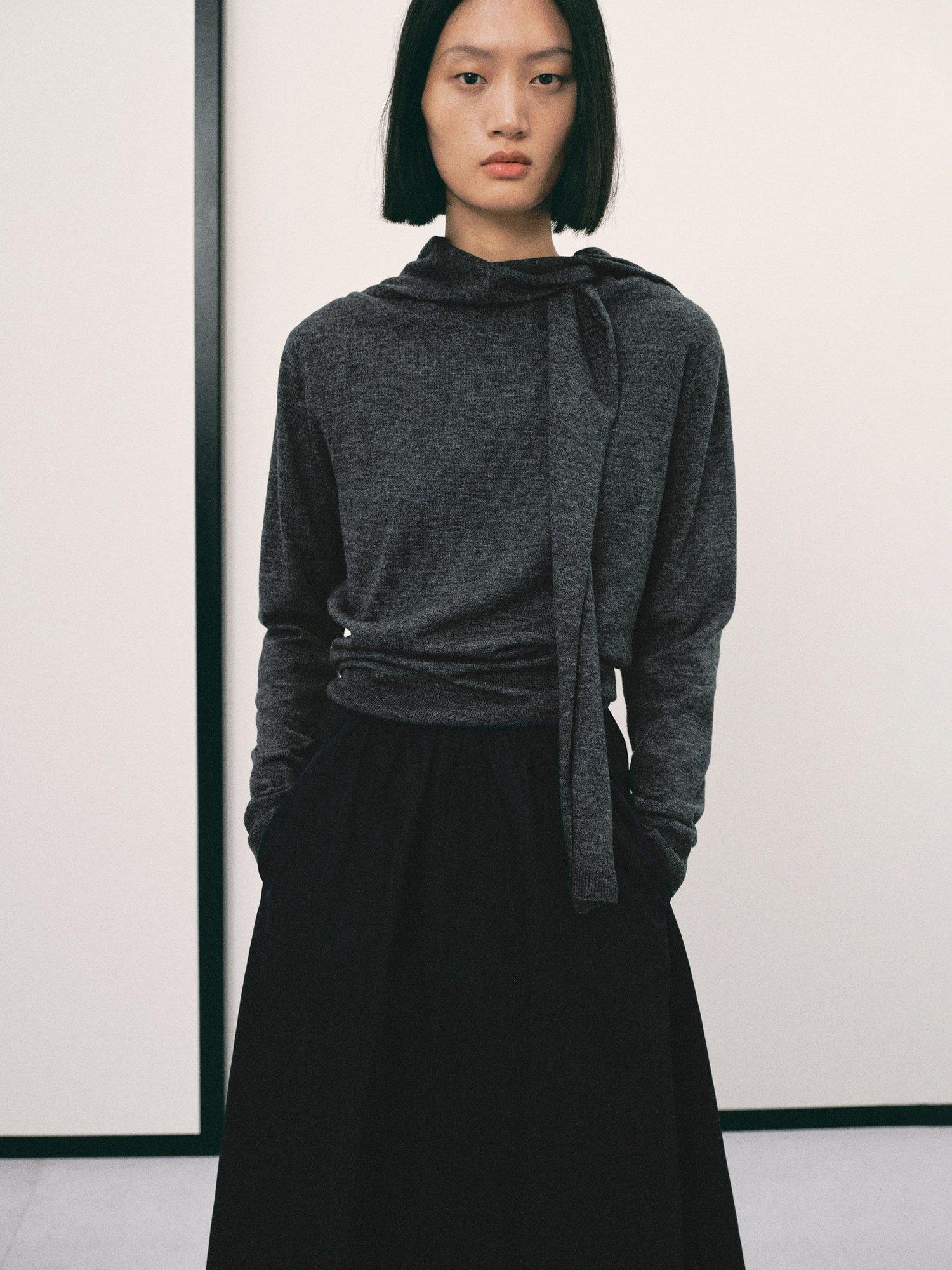 Product image 1 of 7, which shows Mango Academic Tie Neck Jumper, Medium Grey, L