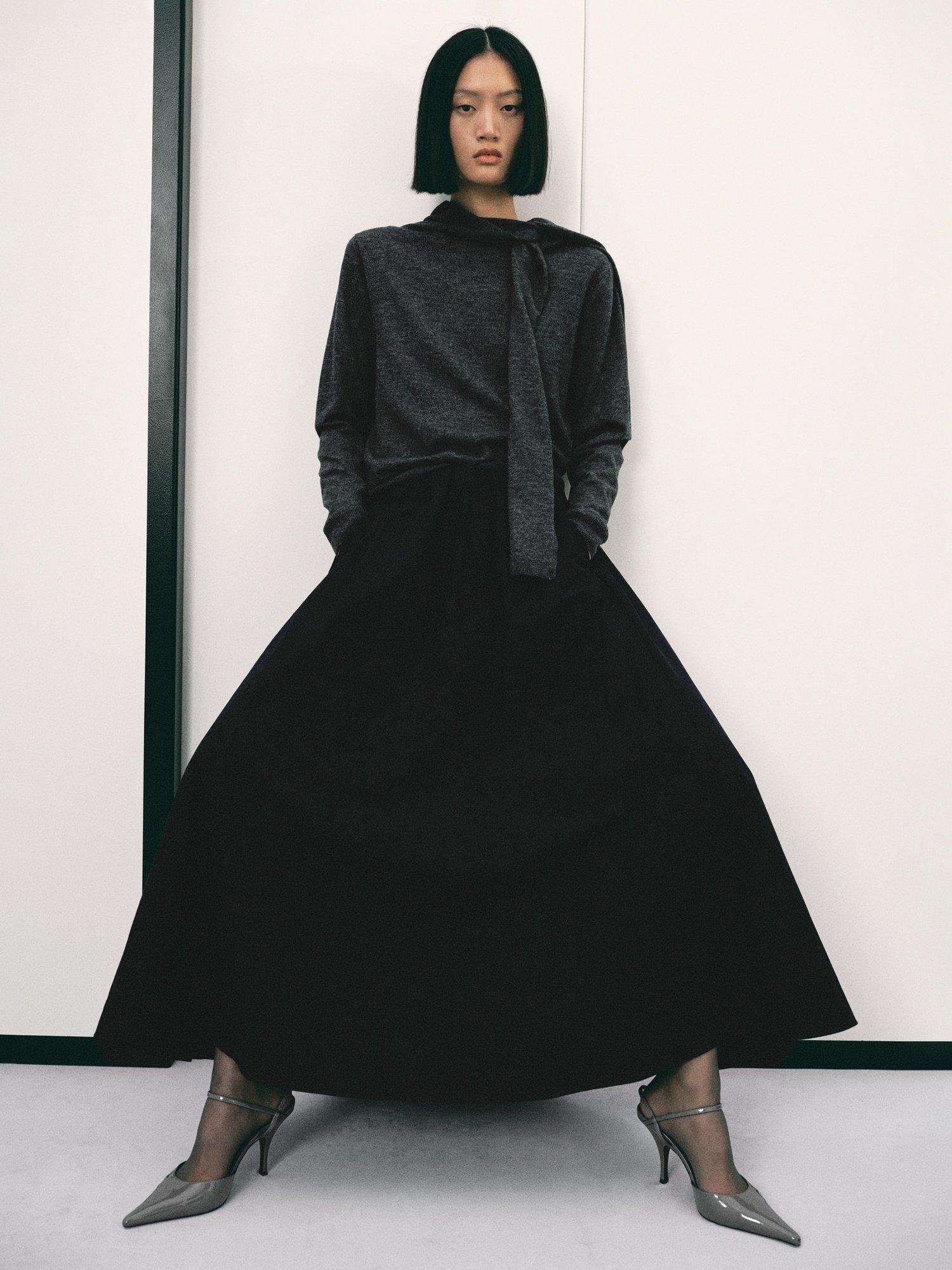 Product image 2 of 7, which shows Mango Academic Tie Neck Jumper, Medium Grey, L