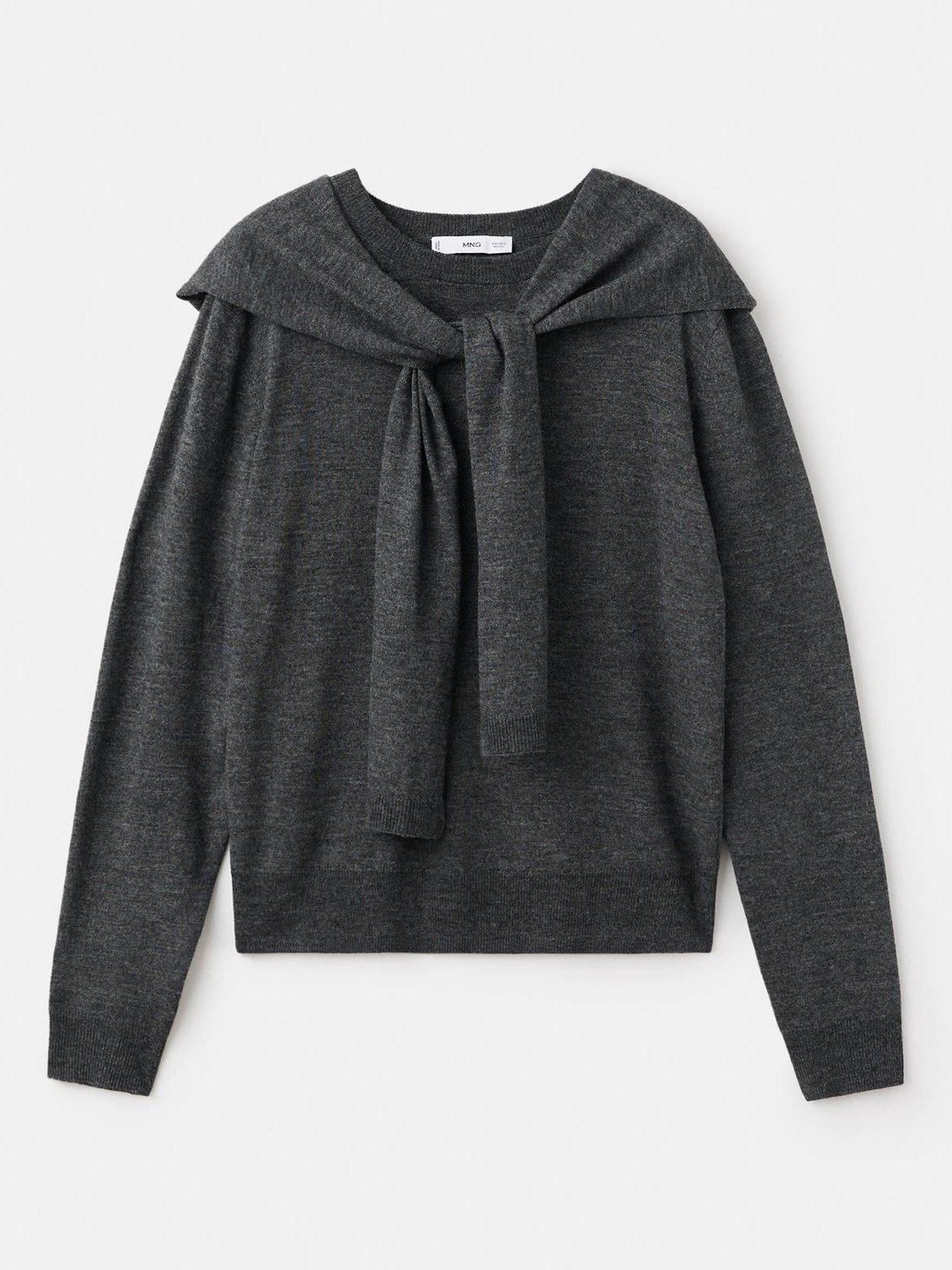 Product image 3 of 7, which shows Mango Academic Tie Neck Jumper, Medium Grey, L