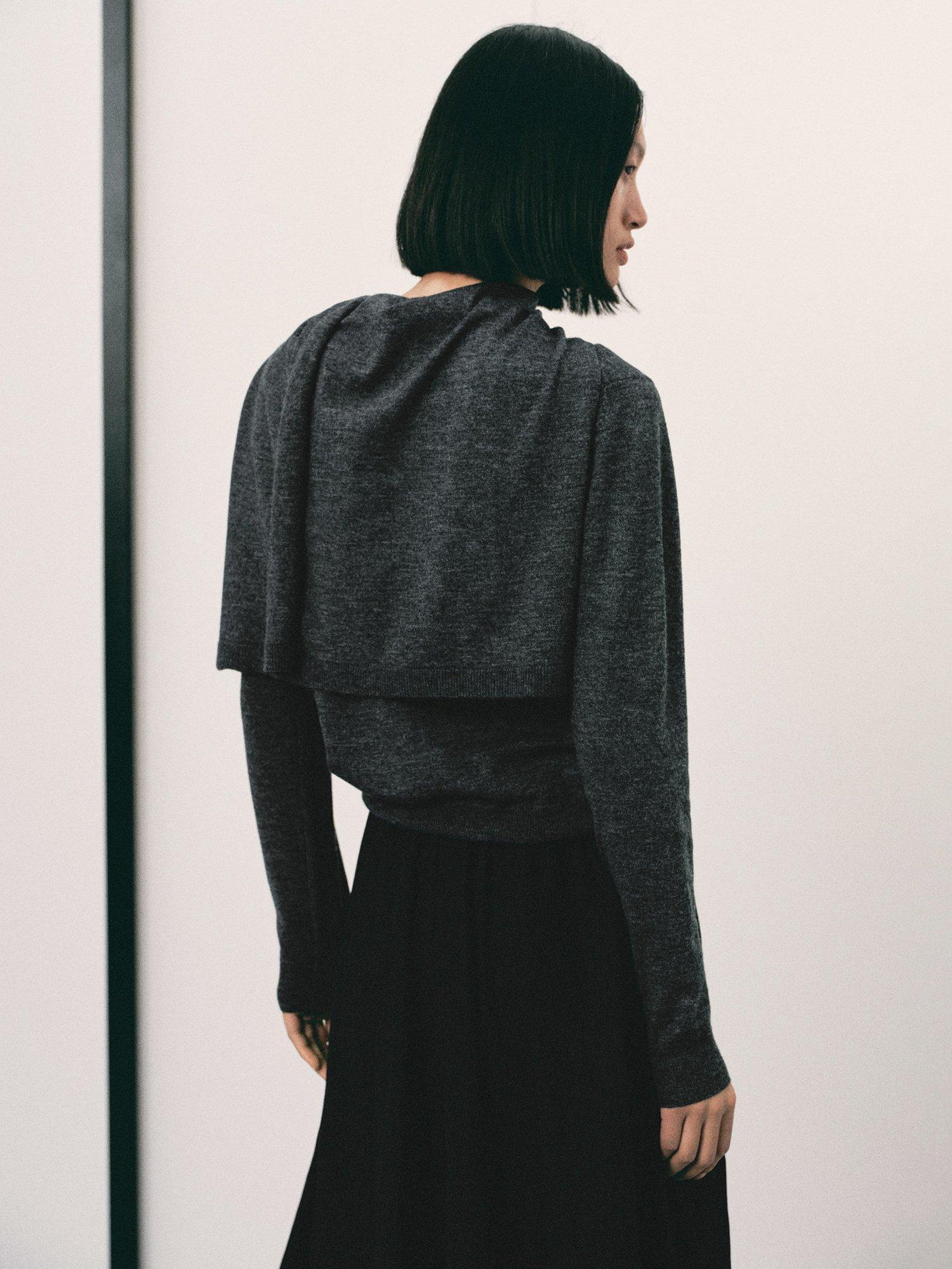 Product image 4 of 7, which shows Mango Academic Tie Neck Jumper, Medium Grey, L