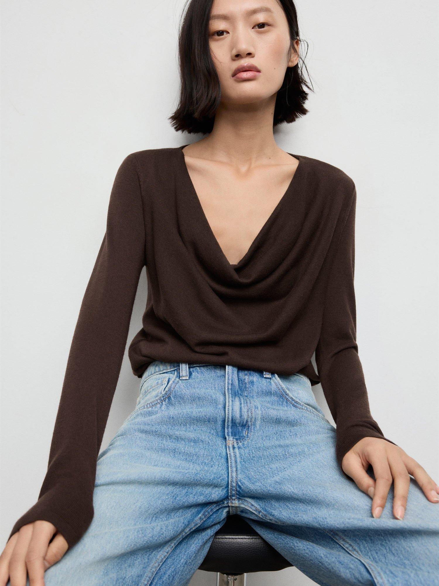 Product image 1 of 7, which shows Mango Cascada Cowl Neck Jumper, Dark Brown, 5XL