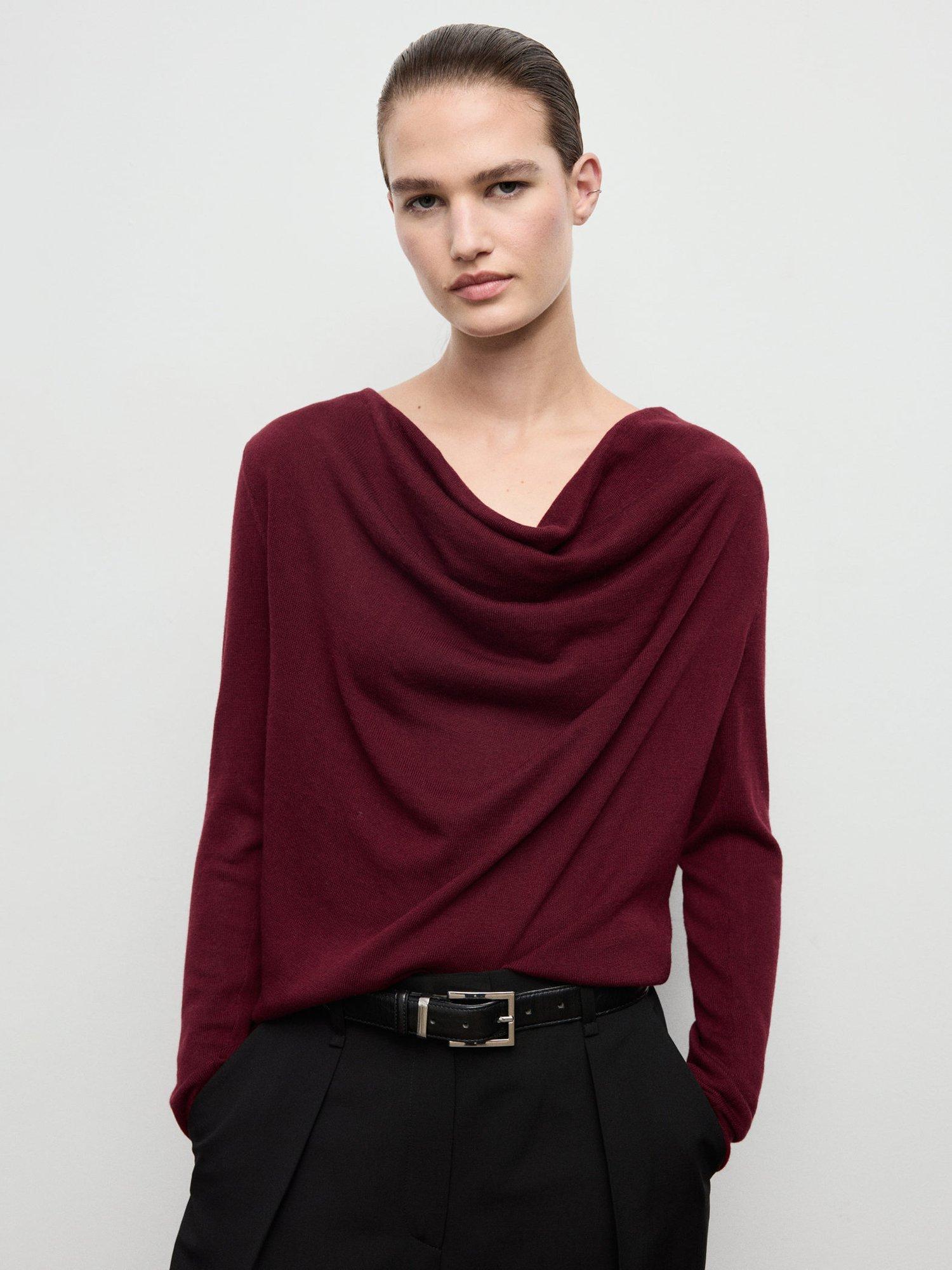 Mango Cascada Cowl Neck Jumper, Dark Red