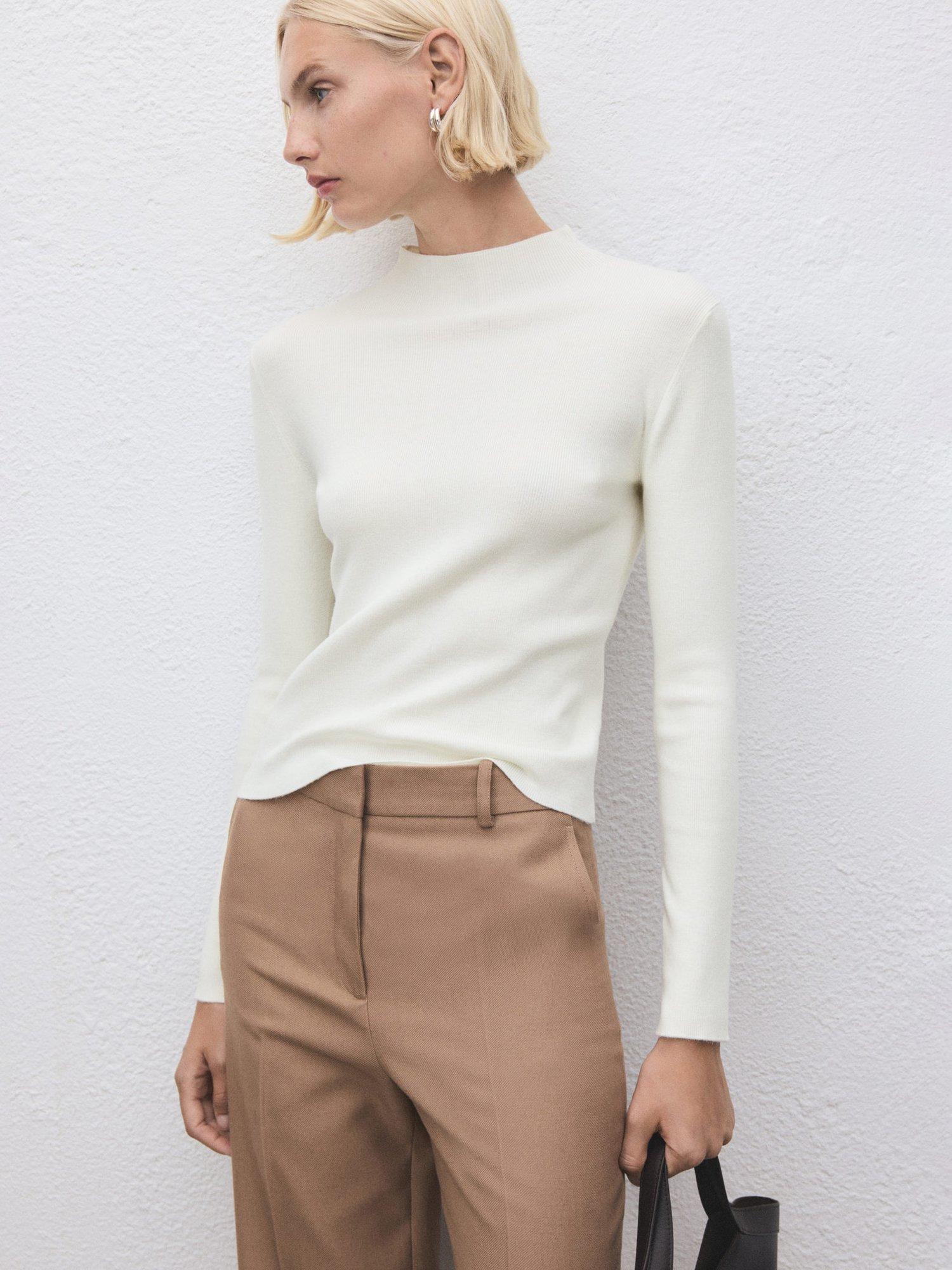 Product image 1 of 8, which shows Mango Hielo High Neck Jumper, Light Beige, M
