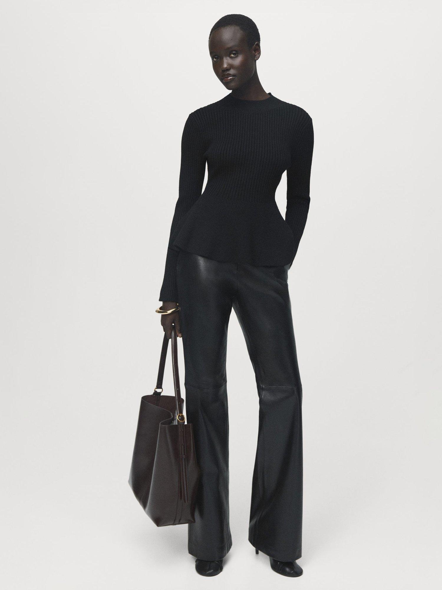 Product image 2 of 9, which shows Mango Ribbed Peplum Hem Jumper, Black, 6XL