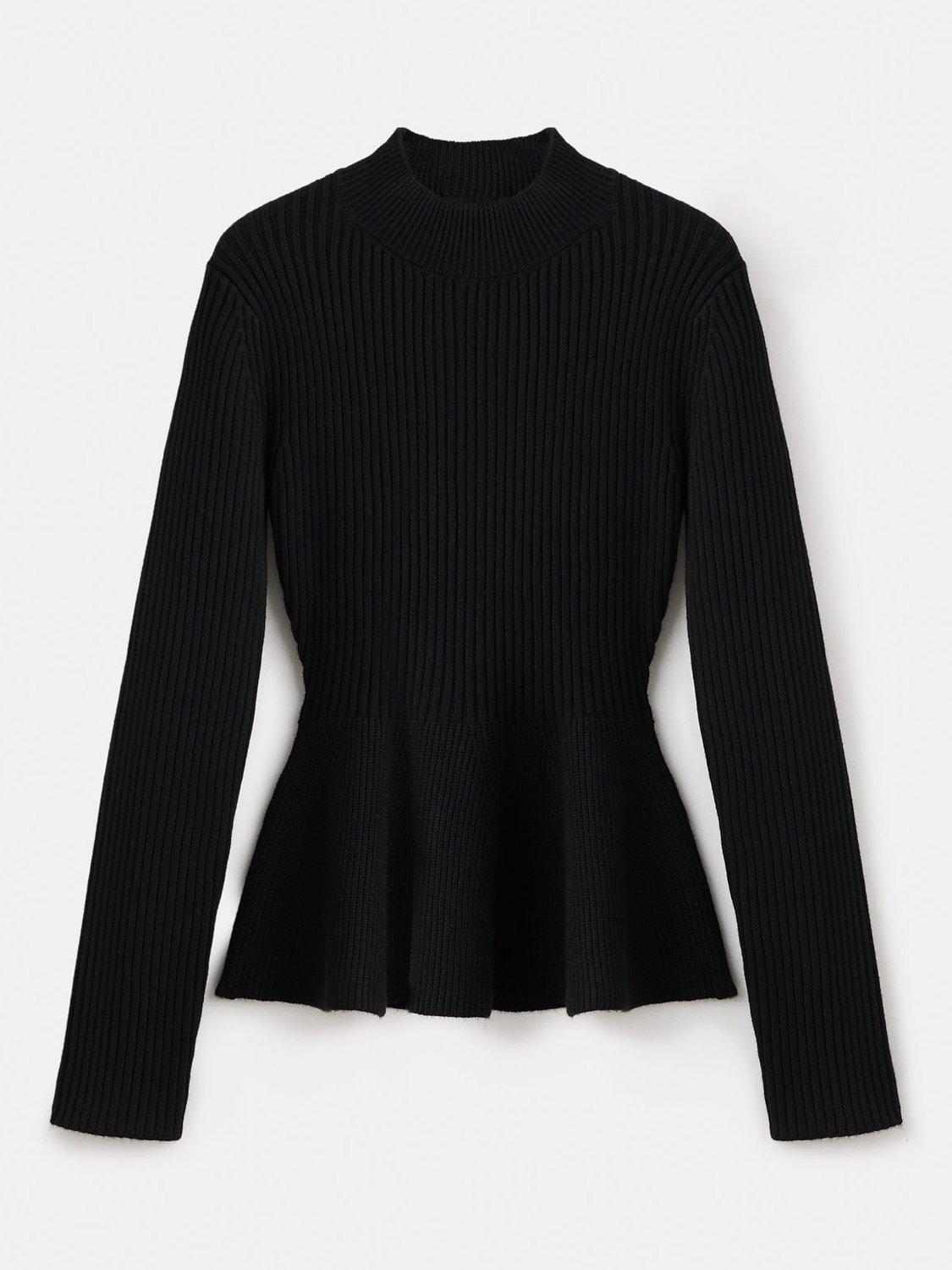Product image 3 of 9, which shows Mango Ribbed Peplum Hem Jumper, Black, 6XL
