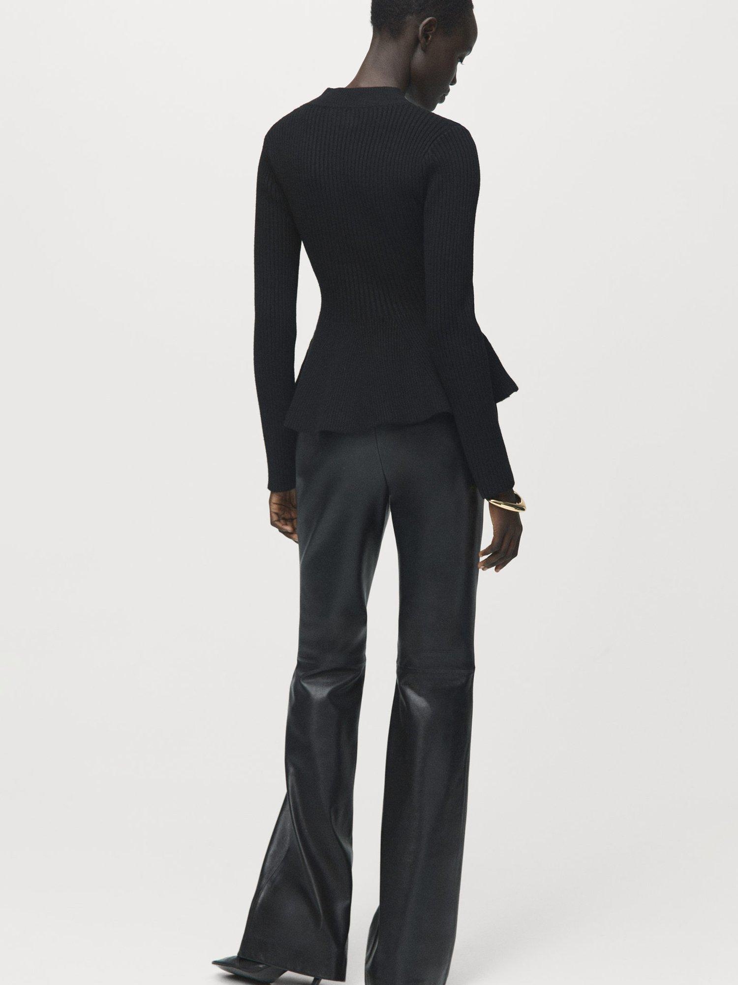 Product image 4 of 9, which shows Mango Ribbed Peplum Hem Jumper, Black, 6XL